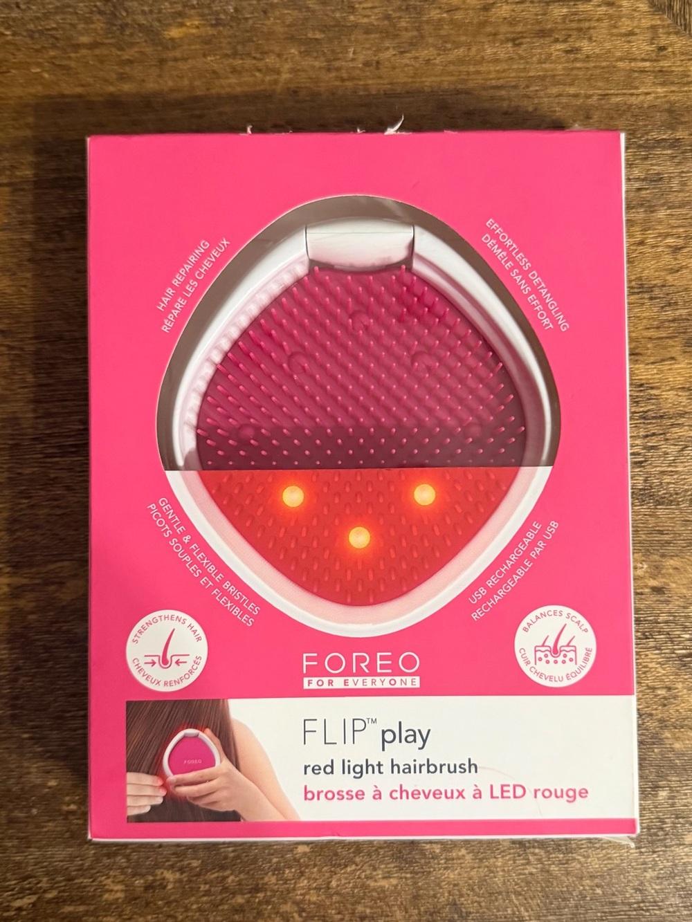 FOREO Flip Play Red Light Hairbrush, New in Sealed Box